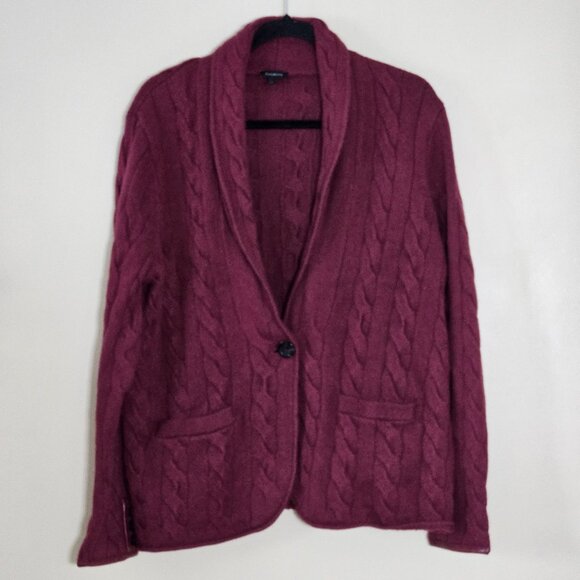 Talbots Cardigan Womens L Purple Plum LS Pockets Button Cable Knit Boho Mature - Picture 1 of 16